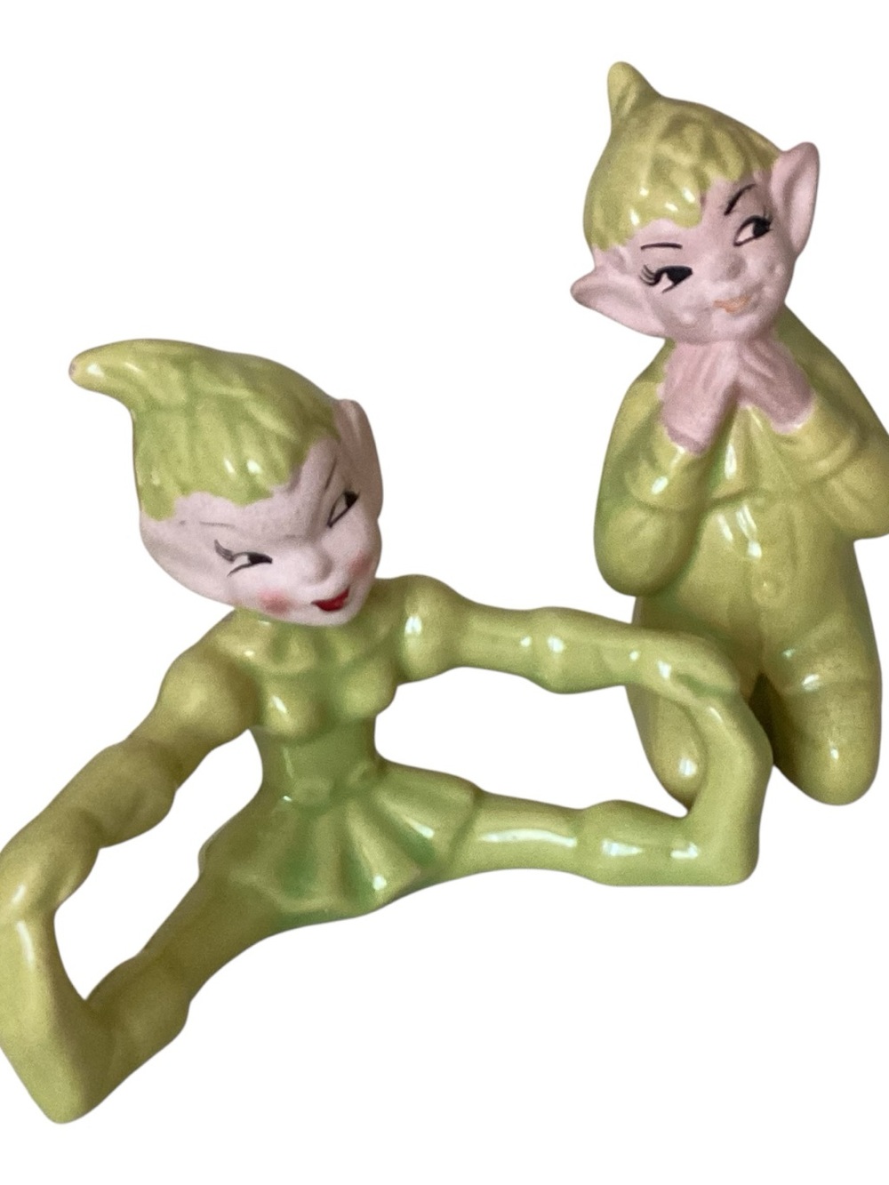 Vintage MCM Gilner Elf Pixie Boy & Girl Flirty Set  of 2 Chartreuse